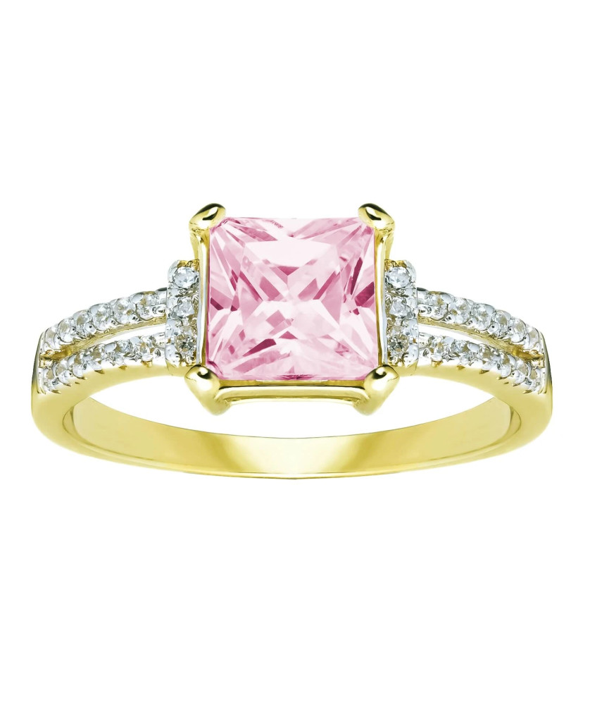 Large square pink stone engagement ring