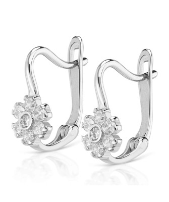 Sterling Silver Flower Earrings with Zirconia