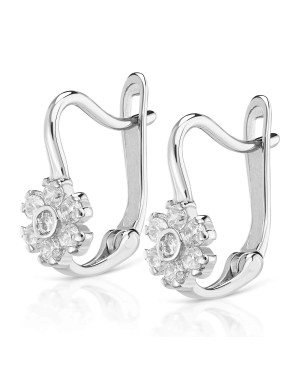 Sterling Silver Flower Earrings with Zirconia