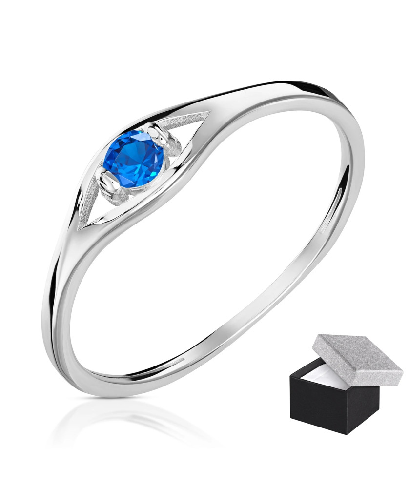 Silver ring delicate blue zirconia
