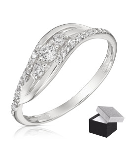Silver wave ring with cubic zirconia