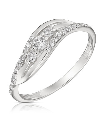 Silver wave ring with cubic zirconia