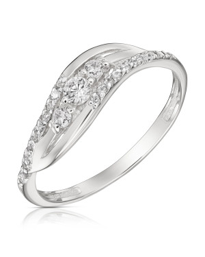 Silver wave ring with cubic zirconia