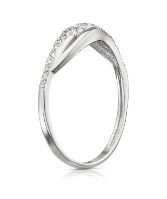 Silver wave ring with cubic zirconia