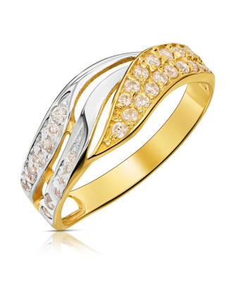 Gold ring 8k wave with zirconia