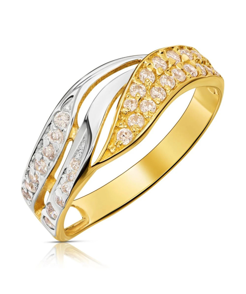 Gold ring 8k wave with zirconia