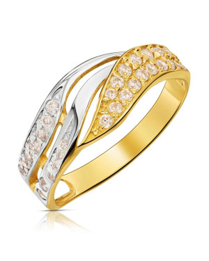 Gold ring 8k wave with zirconia