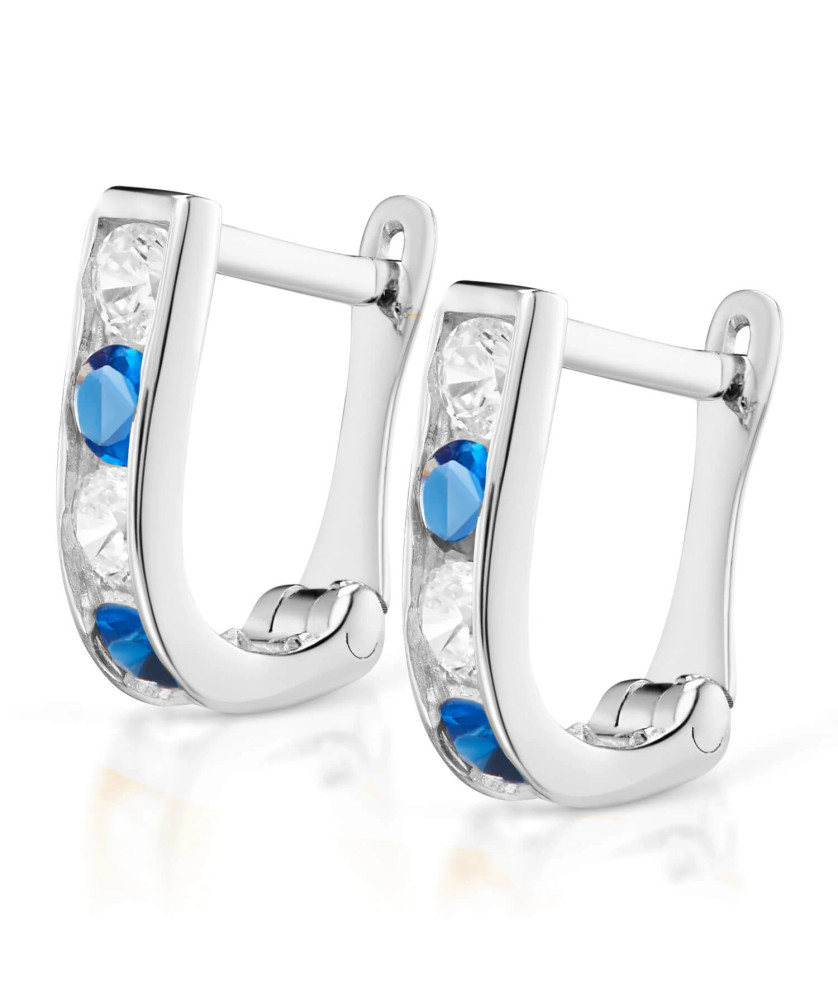 Sterling Silver Hoop Earrings with Blue Zirconia