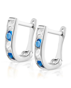 Sterling Silver Hoop Earrings with Blue Zirconia
