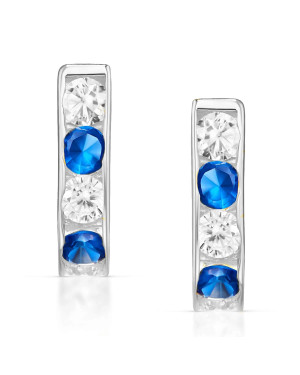 Sterling Silver Hoop Earrings with Blue Zirconia