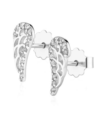 Sterling Silver Little Angel Wing Stud Earrings with Cubic Zirconia