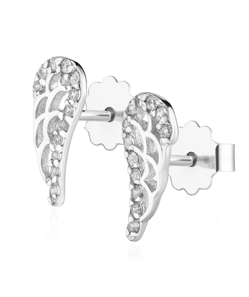 Sterling Silver Little Angel Wing Stud Earrings with Cubic Zirconia