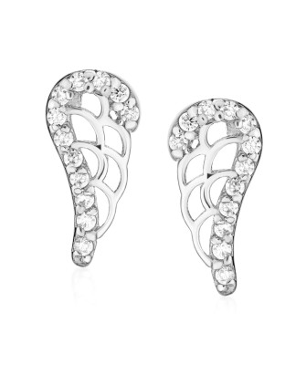 Sterling Silver Little Angel Wing Stud Earrings with Cubic Zirconia