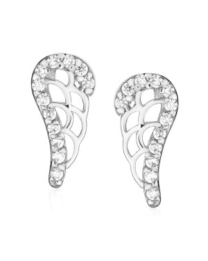 Sterling Silver Little Angel Wing Stud Earrings with Cubic Zirconia