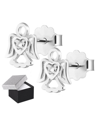 Sterling Silver Angel Stud Earrings with Zirconia