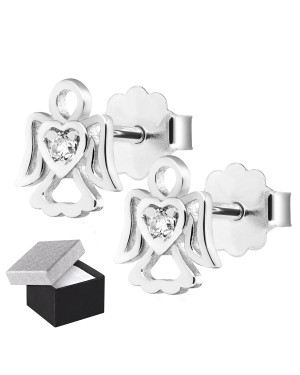 Sterling Silver Angel Stud Earrings with Zirconia