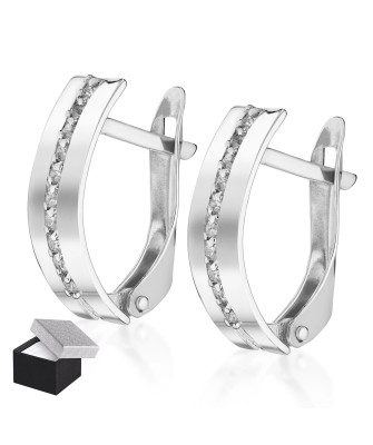 Sterling Silver Hoop Earrings with White Zirconia