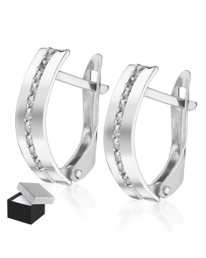 Sterling Silver Hoop Earrings with White Zirconia