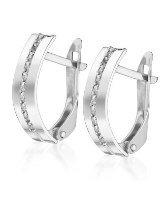 Sterling Silver Hoop Earrings with White Zirconia
