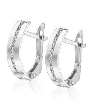 Sterling Silver Hoop Earrings with White Zirconia