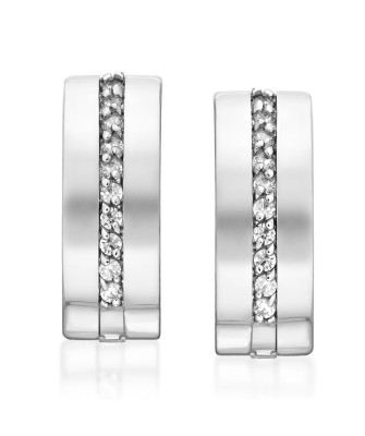 Sterling Silver Hoop Earrings with White Zirconia