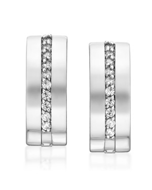 Sterling Silver Hoop Earrings with White Zirconia