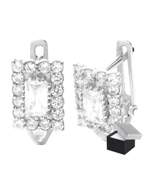 Sterling Silver Leverback Earrings with Rectangular Zirconia