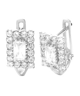 Sterling Silver Leverback Earrings with Rectangular Zirconia