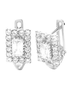 Sterling Silver Leverback Earrings with Rectangular Zirconia