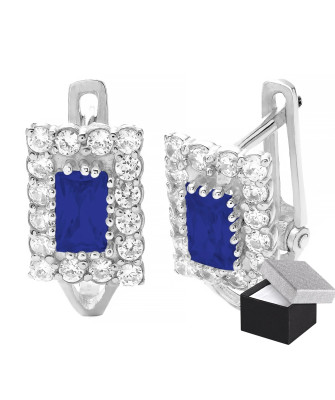 Sterling Silver Leverback Earrings with Blue Rectangular Zirconia