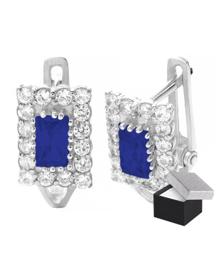 Sterling Silver Leverback Earrings with Blue Rectangular Zirconia