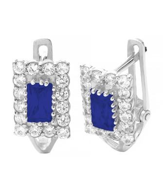 Sterling Silver Leverback Earrings with Blue Rectangular Zirconia