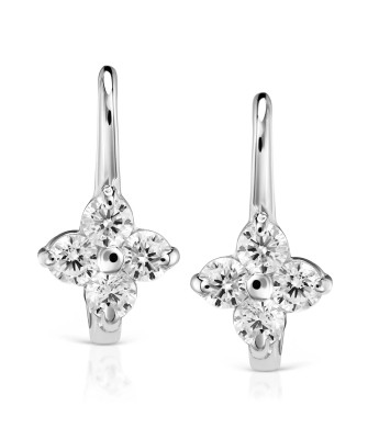Sterling Silver Flower Leverback Earrings with Zirconia