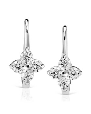 Sterling Silver Flower Leverback Earrings with Zirconia