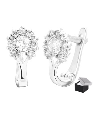 Sterling Silver Cluster Leverback Earrings with Cubic Zirconia