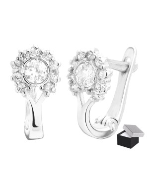Sterling Silver Cluster Leverback Earrings with Cubic Zirconia