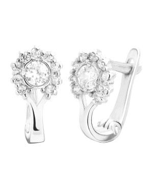 Sterling Silver Cluster Leverback Earrings with Cubic Zirconia