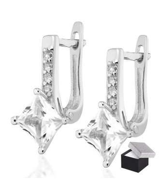 Sterling Silver Leverback Earrings with Square Cubic Zirconia