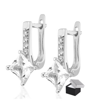 Sterling Silver Leverback Earrings with Square Cubic Zirconia