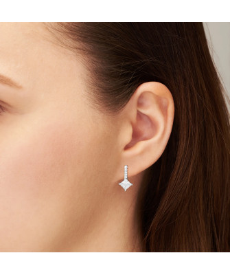 Sterling Silver Leverback Earrings with Square Cubic Zirconia
