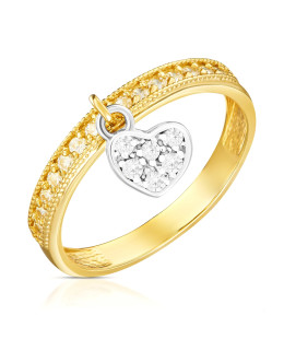 14k ring with hanging heart white stones