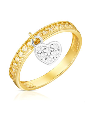 14k ring with hanging heart white stones