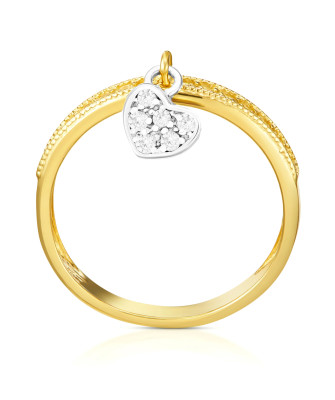 14k ring with hanging heart white stones