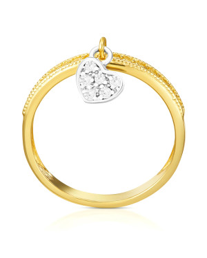 14k ring with hanging heart white stones