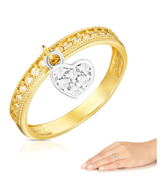 14k ring with hanging heart white stones