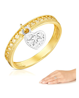 14k ring with hanging heart white stones