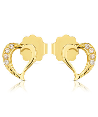 Gold heart earrings with white stones