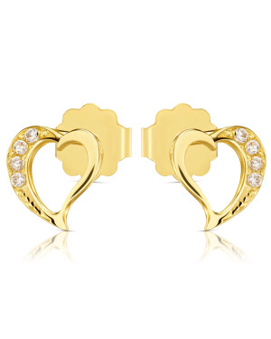 Gold heart earrings with white stones