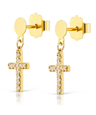 Gold earrings with cross 14k