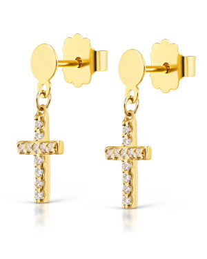 Gold earrings with cross 14k